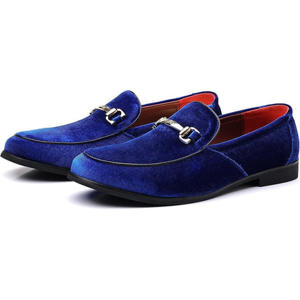 Cosidram Mens Size 15 Blue Velvet Gold Accent Slide On Low Heel Loafers Shoes