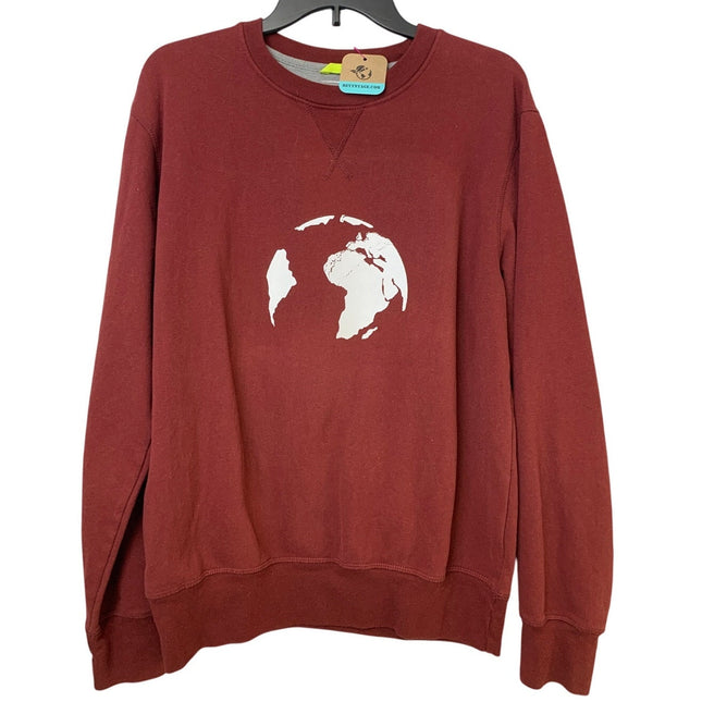 Upcycled Hand Printed Mens Medium Red Save Planet Earth Crew Neck Sweatshirt