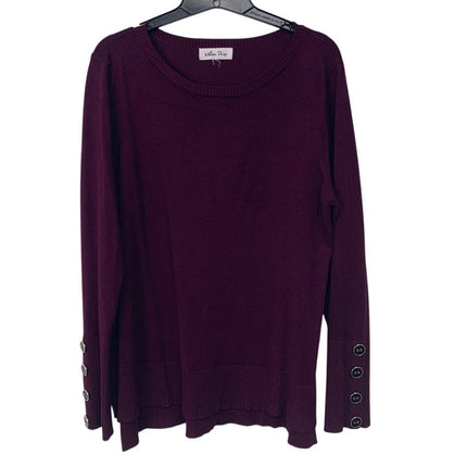 Melissa Paige Womens 2X Purple PolyRayon Long Sleeve Crew Neck Faux Button Top