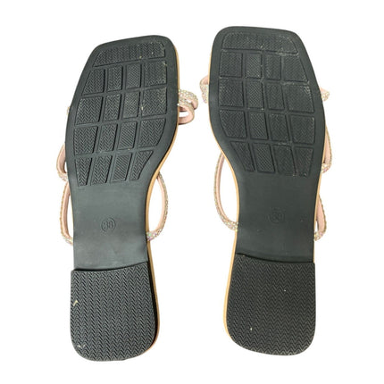 Gorglitter Womens 7.5 Tan Pink Rhinestone Open Toe Slide On Flat Sandal Shoes