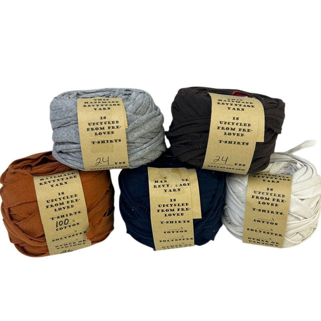 120+ yds Handmade Upcycled Tee Shirt Earth Tones Fabric Ribbon Yarn Craft Supply
