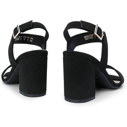 Dream Pairs Womens Size 8 Black Faux Suede 3.5" Block Heel Ankle Strap Shoes