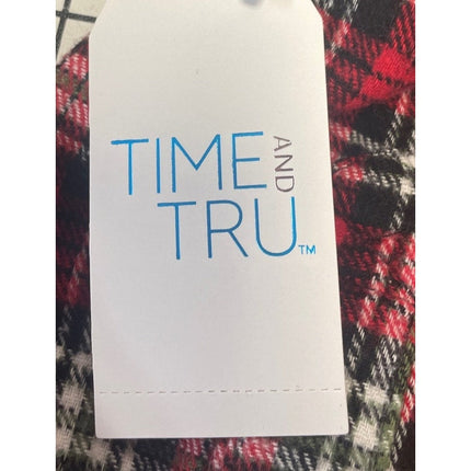 New Time and Tru Womens Small Long Sleeve Plaid Flannel Cotton Blend Hoodie