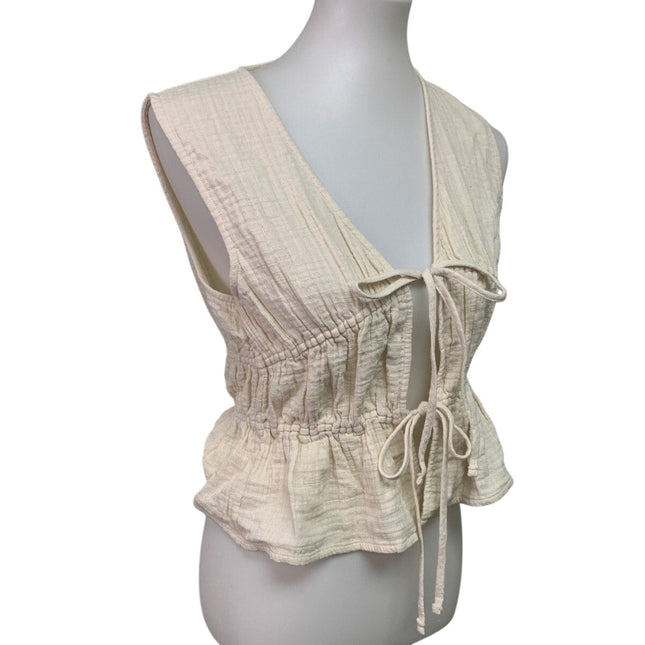 New Aerie Womens Small 100% Cotton Open Tie Front Gauzy Sleeveless Tank Top