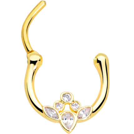 16G 3/8 Clear Gem Gold Tone Anodized Classic Cluster Septum Clicker