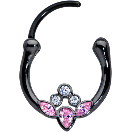 16G 3/8 Clear Pink Gem Black Anodized Classic Cluster Septum Clicker