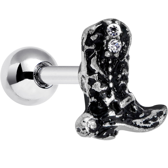 16G 1/4 Clear Gem Cowboy Boot Cartilage Tragus Earring