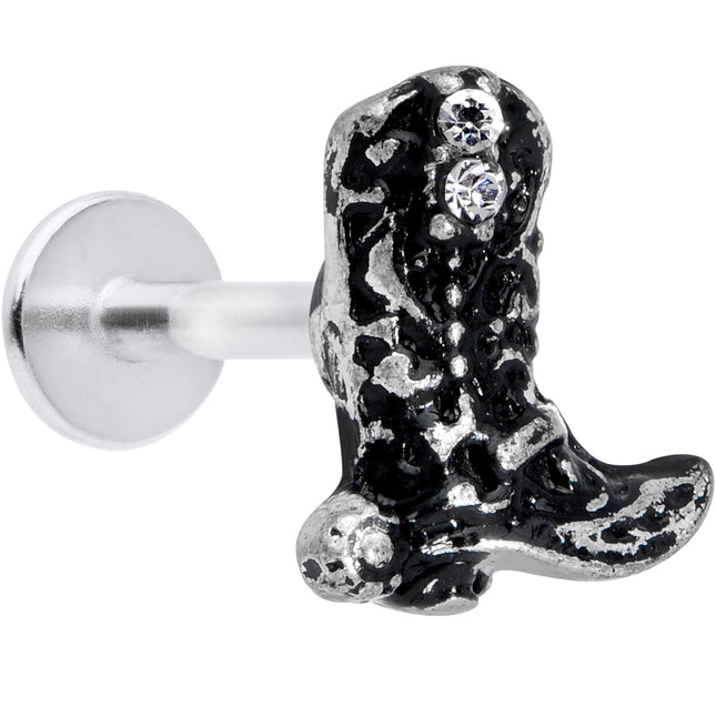 16G 5/16 Clear Gem Cowboy Boot Labret Monroe Tragus