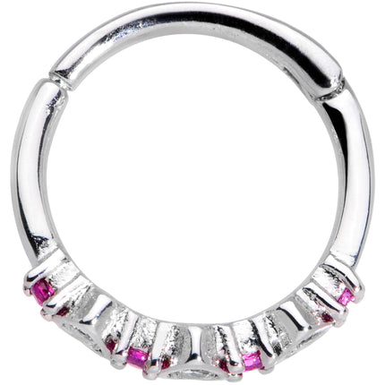 16G 3/8 Clear Pink CZ Gem Hearts Hinged Segment Ring
