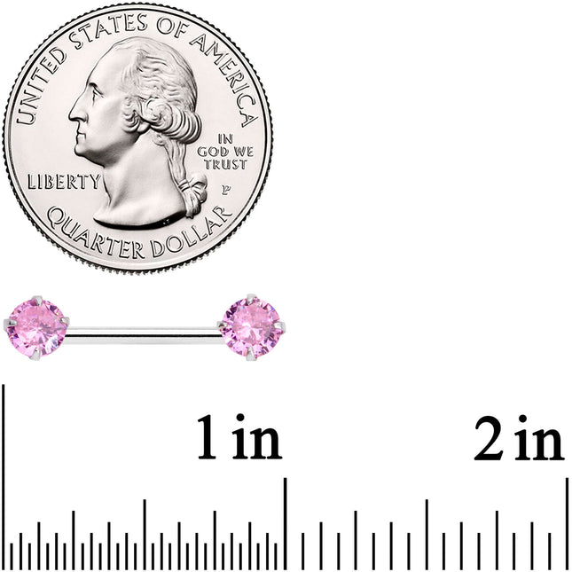 14G 9/16 Pink CZ Gem Threadless Barbell Nipple Ring Set