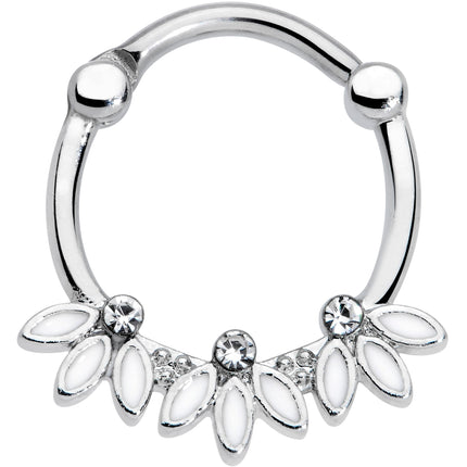 16G 3/8 Clear Gem White Leaves Septum Clicker