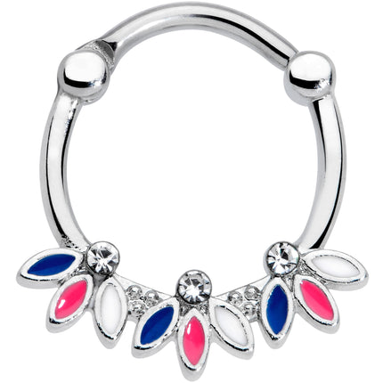 16G 3/8 Clear Gem White Pink Blue Leaves Septum Clicker