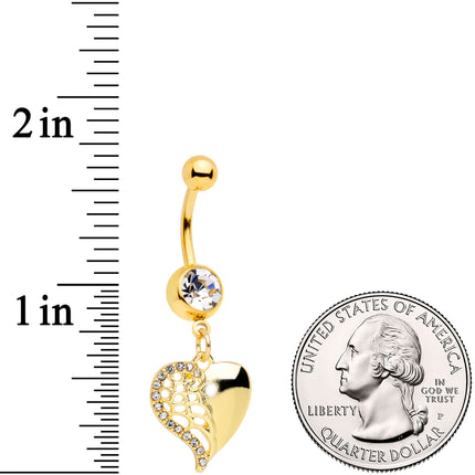 Clear Gem Gold Tone Half Open Heart Dangle Belly Ring