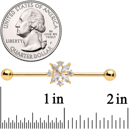 14G Clear CZ Gem Gold Tone Star Burst Industrial Barbell 38mm