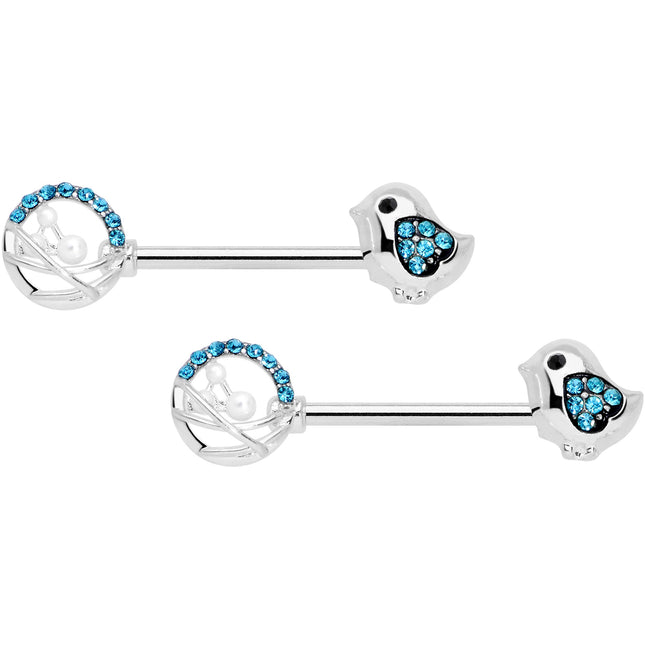 14G 9/16 Aqua Gem Basket Chick Barbell Nipple Ring Set
