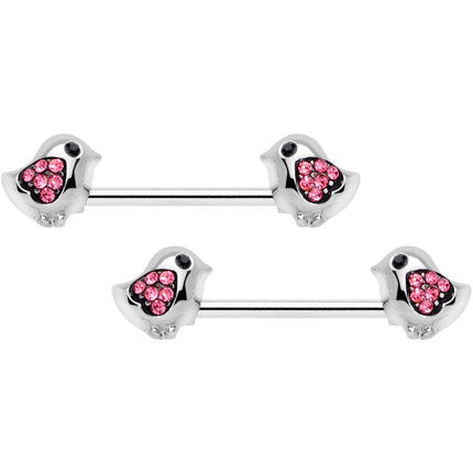 14G 9/16 Pink Gem Easter Chick Nipple Ring Set