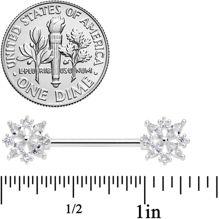 14G 5/8 Clear CZ Gem Star Burst Barbell Nipple Ring Set