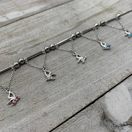 14G 5/8 Pink Gem Butterfly Dangle Nipple Ring Set