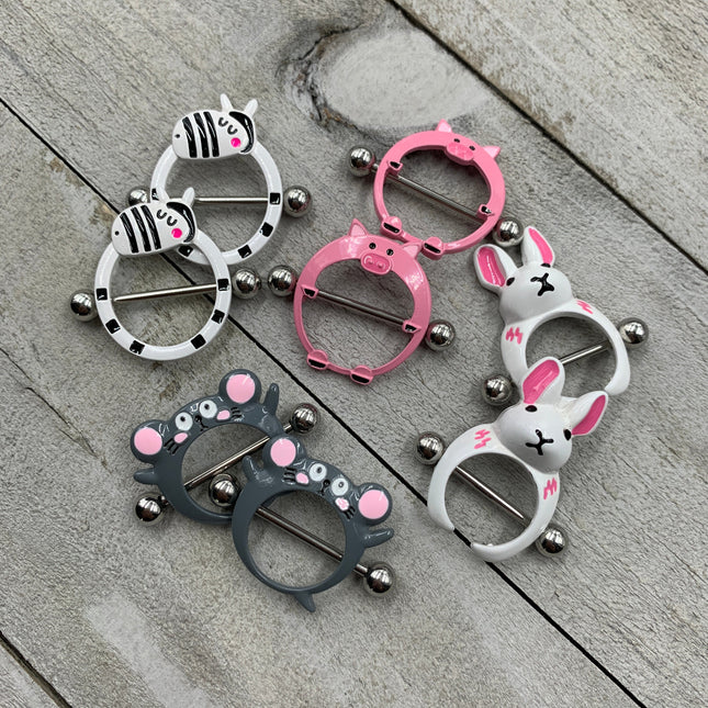14G 5/8 Zany Zebra Nipple Shield Set