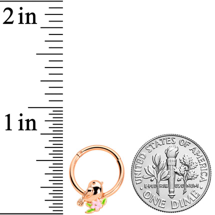 16G 3/8 Rose Gold Tone Bird Pink Flower Hinged Segment Ring