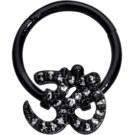 16G 3/8 Clear CZ Gem Black Amazing Om Hinged Segment Ring