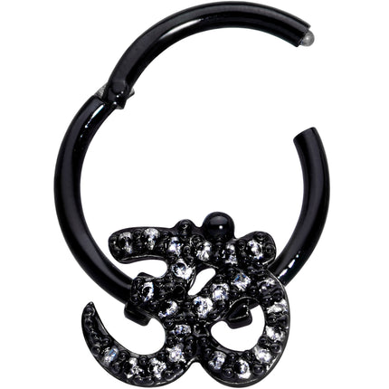 16G 3/8 Clear CZ Gem Black Amazing Om Hinged Segment Ring