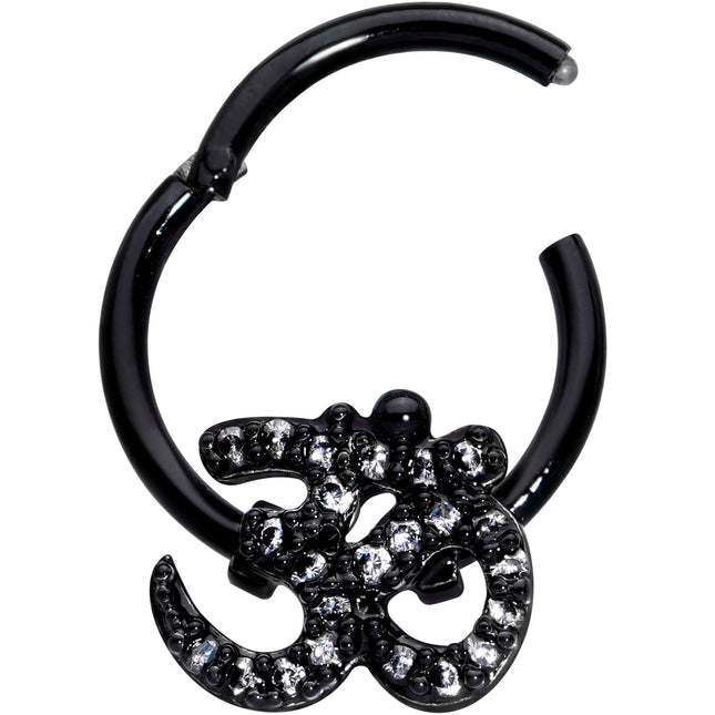 16G 3/8 Clear CZ Gem Black Amazing Om Hinged Segment Ring