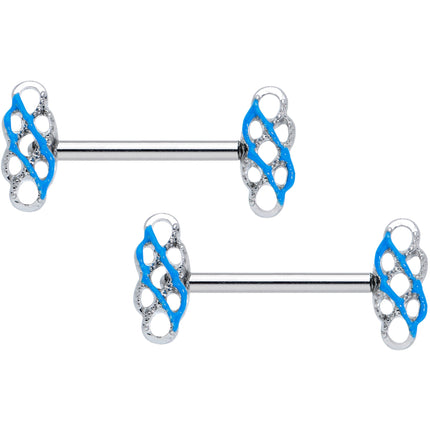 14G 9/16 Clear Gem Blue Celtic Knot Barbell Nipple Ring Set