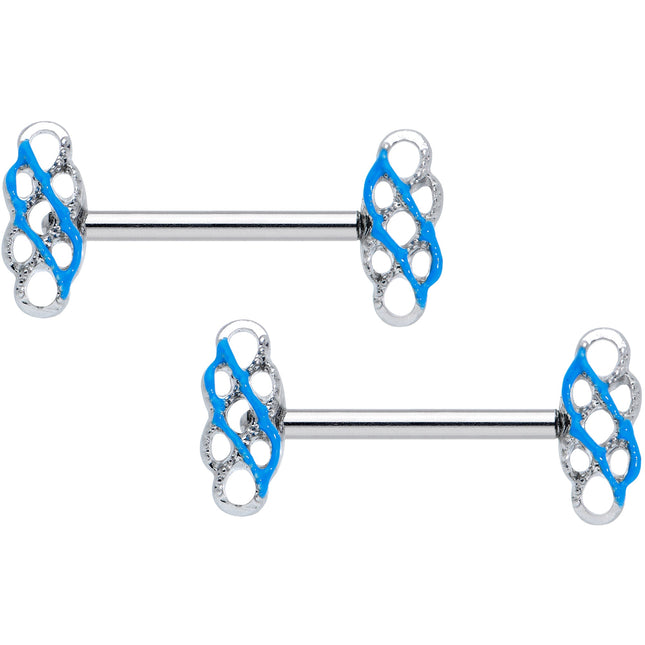 14G 9/16 Clear Gem Blue Celtic Knot Barbell Nipple Ring Set