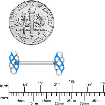 14G 9/16 Clear Gem Blue Celtic Knot Barbell Nipple Ring Set