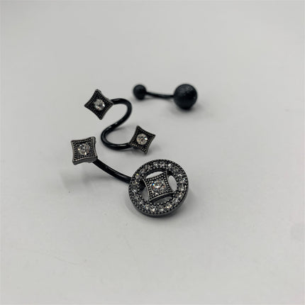 Clear Gem Black Sandblasted Spiral Circle Belly Ring Set of 3