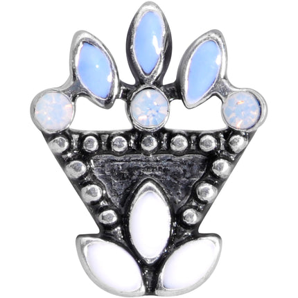 16G 1/4 White Blue Faux Opal Ornate Labret Monroe Tragus
