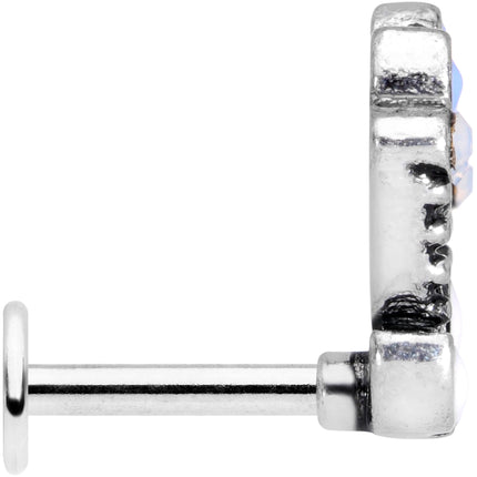 16G 1/4 White Blue Faux Opal Ornate Labret Monroe Tragus