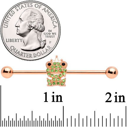 14G Green Gem Rose Gold Tone Royal Frog Industrial Barbell 38mm