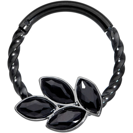 16G 3/8 Black Gem Black Oval Quartet Twisted Cartilage Clicker