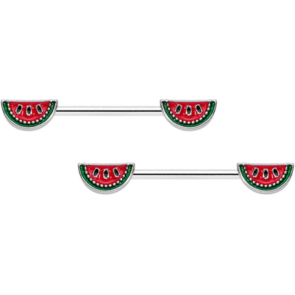14G 5/8 Red Green Tasty Watermelon Barbell Nipple Ring Set