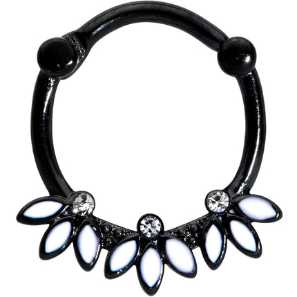 16G 3/8 Clear Gem Black White Leaves Cartilage Clicker