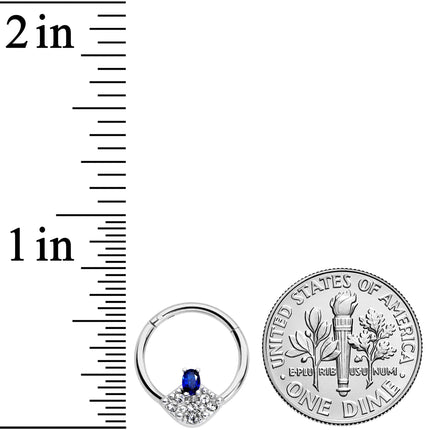16G 3/8 Blue Clear Gem Art Deco Fan Hinged Segment Ring