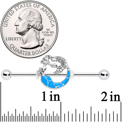 14G Clear Gem Blue Curved Mermaid Industrial Barbell 38mm
