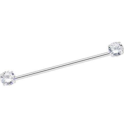 14G Clear CZ Gem Threadless Industrial Barbell 38mm