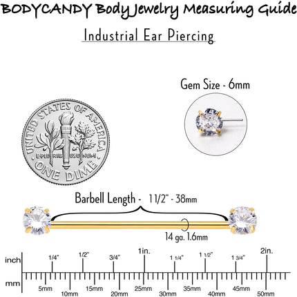 14G Clear CZ Gem Gold Tone Threadless Industrial Barbell 38mm