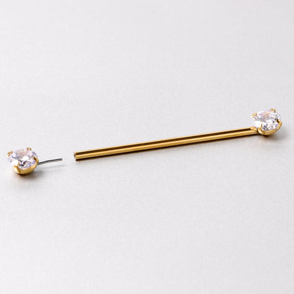14G Clear CZ Gem Gold Tone Threadless Industrial Barbell 38mm