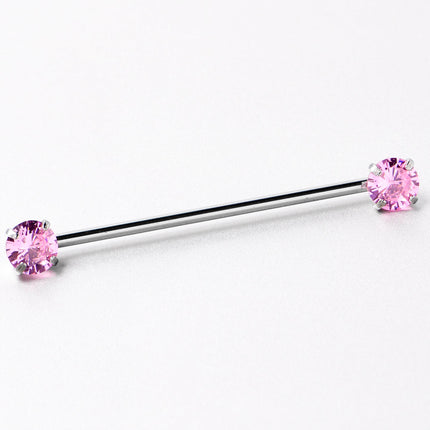 14G Pink CZ Gem Threadless Industrial Barbell 38mm