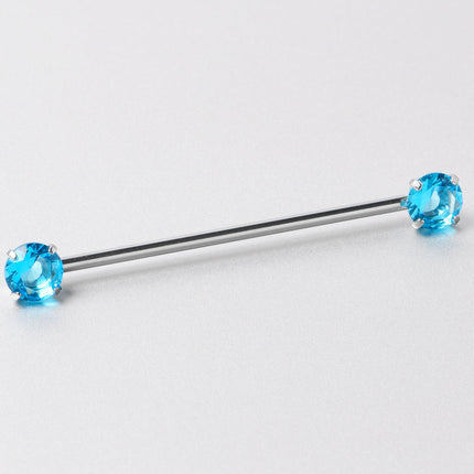 14G Aqua CZ Gem Threadless Industrial Barbell 38mm