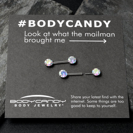 14G 1/2 Aurora CZ Gem Threadless Barbell Nipple Ring Set