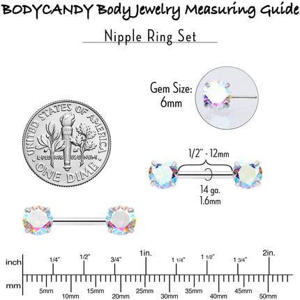 14G 1/2 Aurora CZ Gem Threadless Barbell Nipple Ring Set