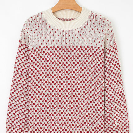 Red Colorblock Bishop Sleeve Knit Sweater