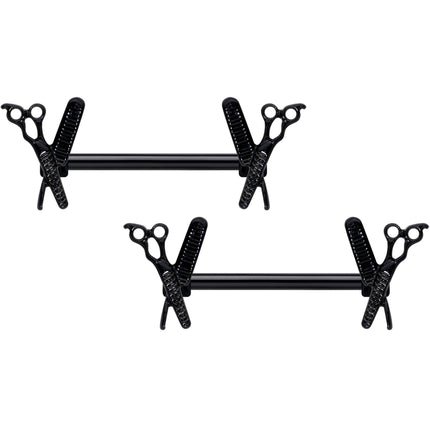14G 9/16 Black Scissors Comb Barbell Nipple Ring Set