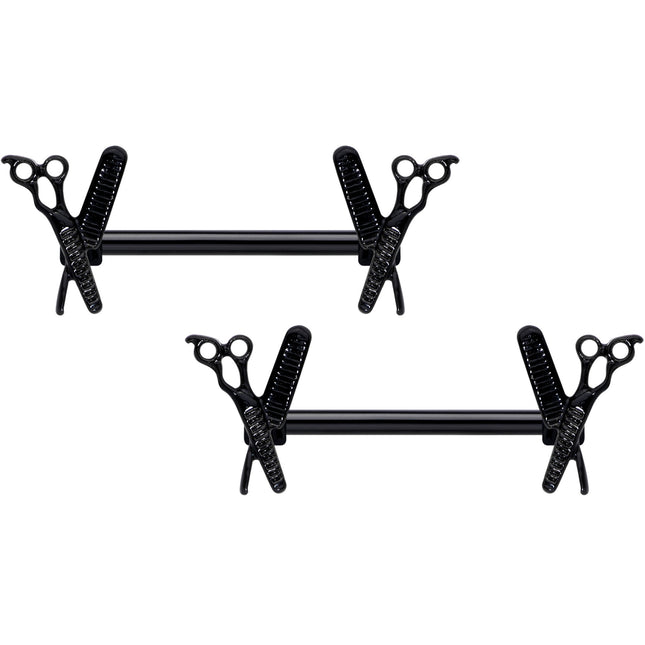 14G 9/16 Black Scissors Comb Barbell Nipple Ring Set