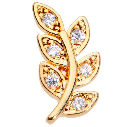 16G 1/4 Clear CZ Gem Gold Tone Leaf Internally Threaded Labret